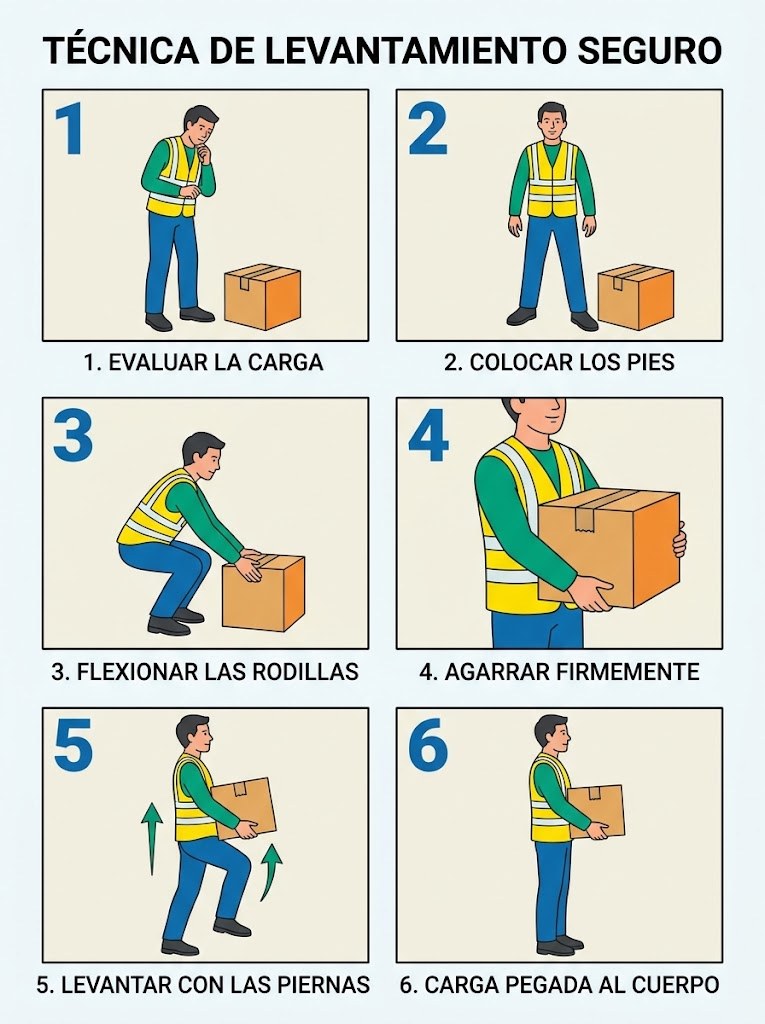 Técnica de levantamiento seguro en seis pasos