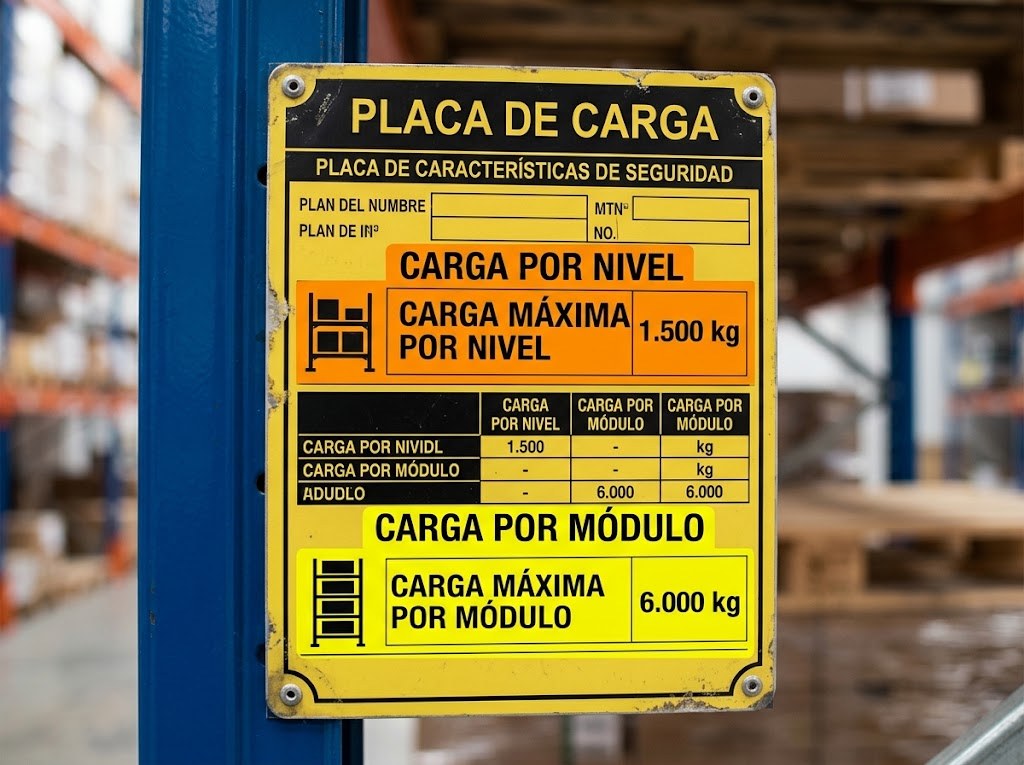 Placa de carga de una estantería de palés con la carga por nivel y por módulo
